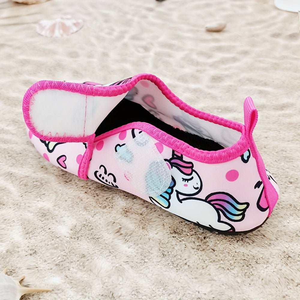 Детские летние водные тапочки с мультяшным принтом, легкая быстро сохнущая ткань, верх из ТПР, подошва из ТПР