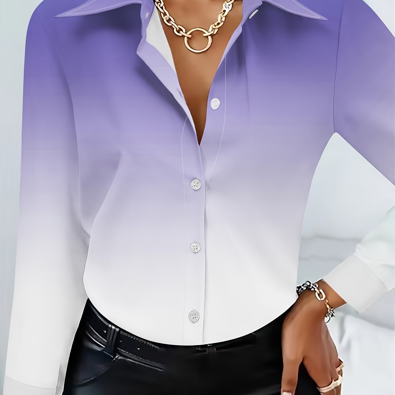 Women's Plus Size Ombre Print Shirt Casual Button-Up Polyester All-Season