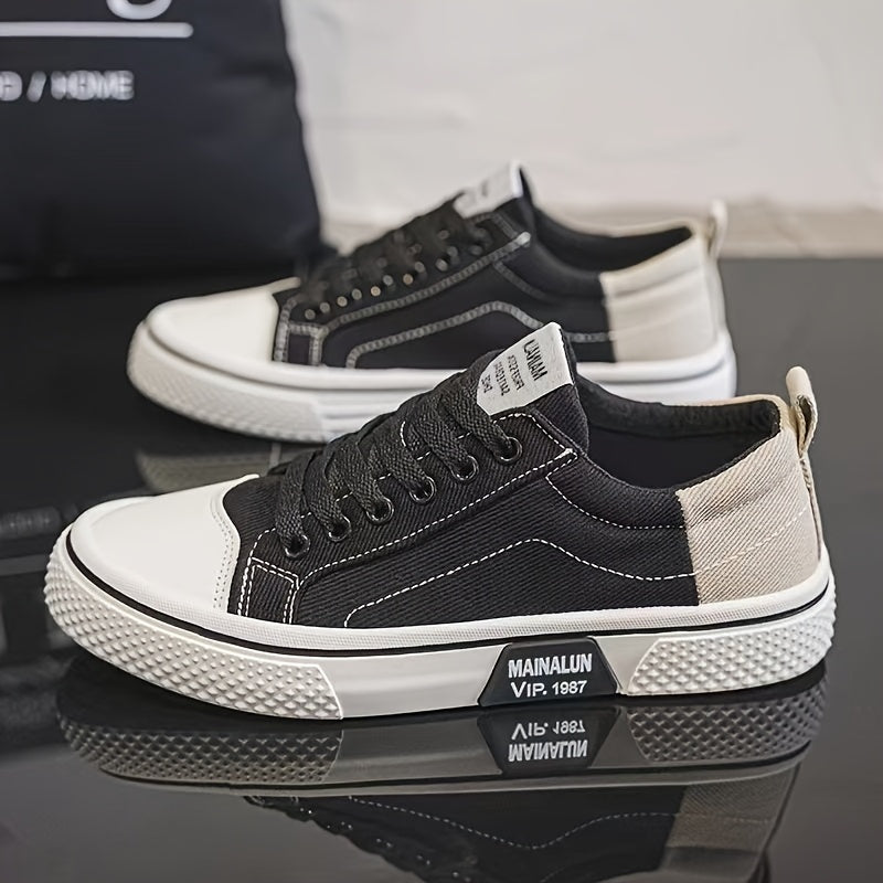 Men's Canvas Low-Top Skate Shoes with Non-Slip Rubber Sole for Casual Walking and Jogging