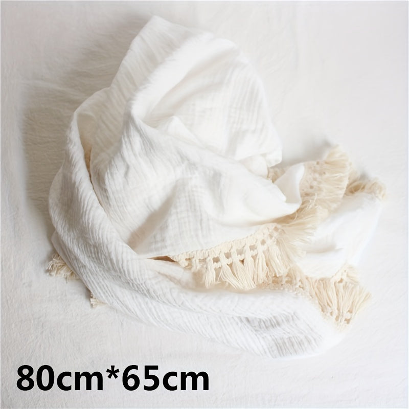 Double Gauze Space Theme Towel with Fringe Beige Pack of 1