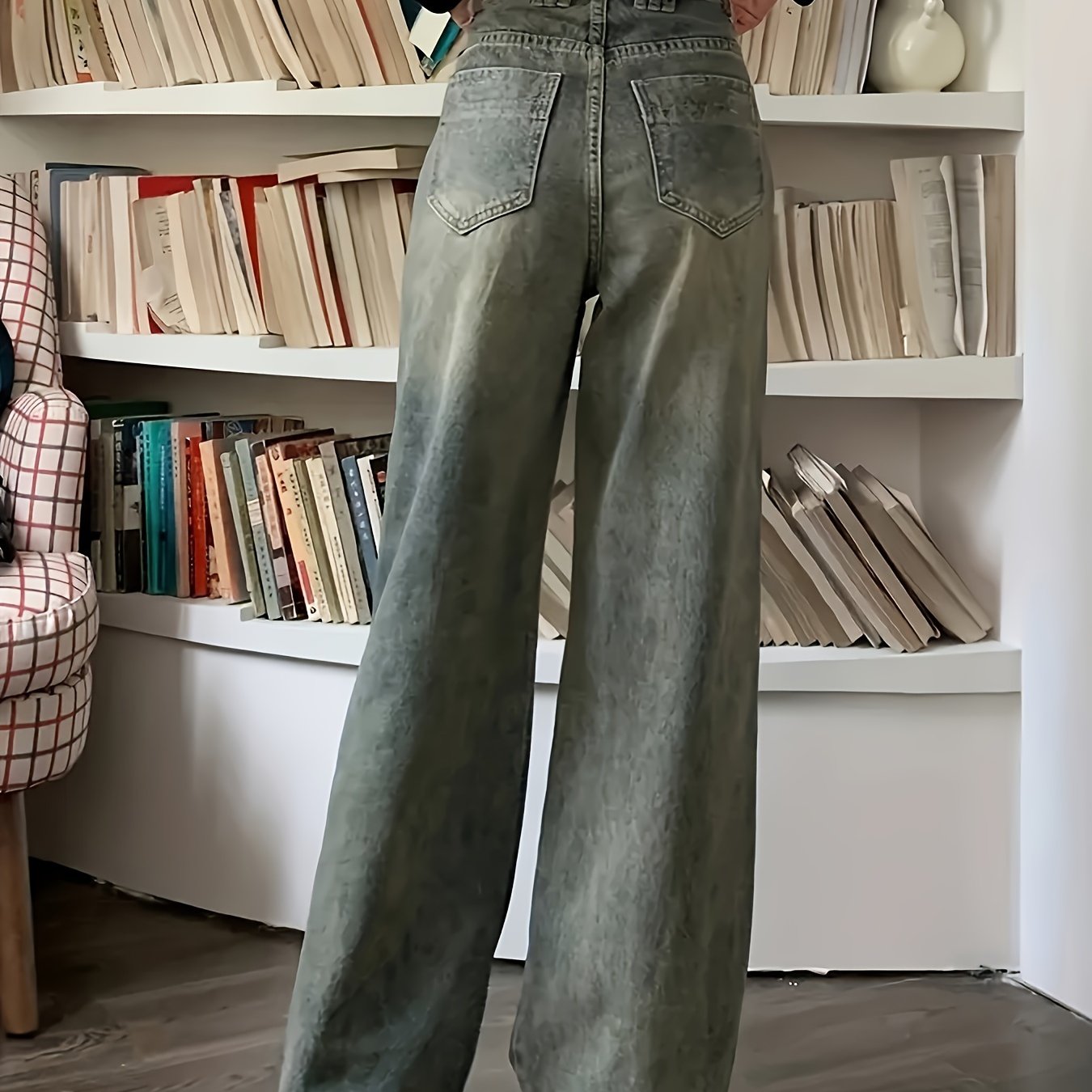 Jeans de estilo vintage para mujer con pierna recta suelta y múltiples bolsillos, pantalones de mezclilla para uso casual