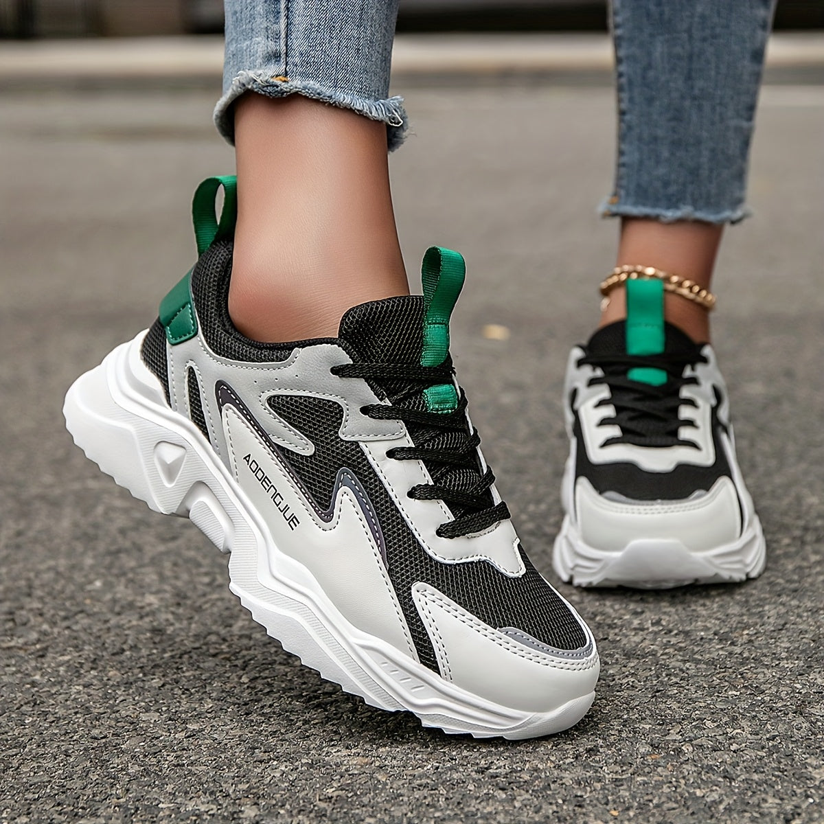 Women's Color Block Lightweight Casual Lace-Up Sneakers for Walking
