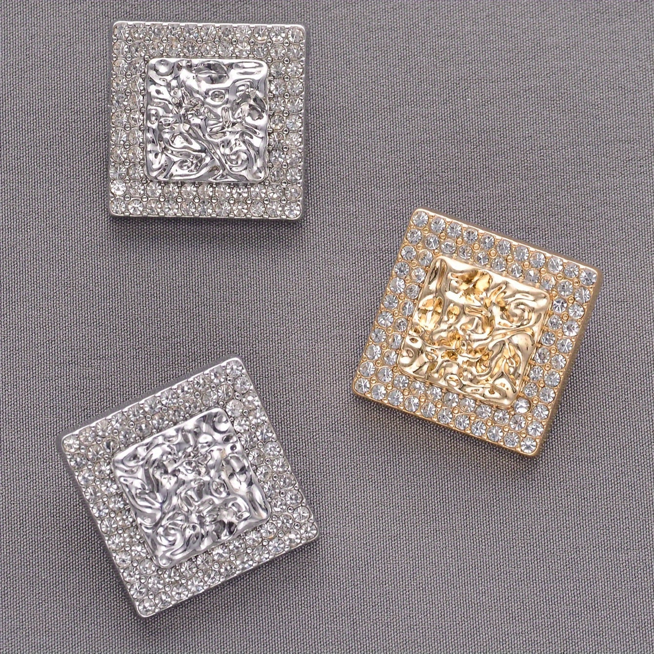 Four Pieces Rhinestone Buttons Zinc Alloy Square Striped Design for Clothing Shoes Bags