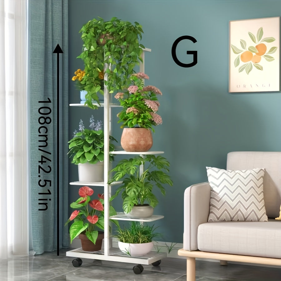 Modern Iron Plant Stand with Wheels Indoor Outdoor Checkered Grid Pattern Lightweight