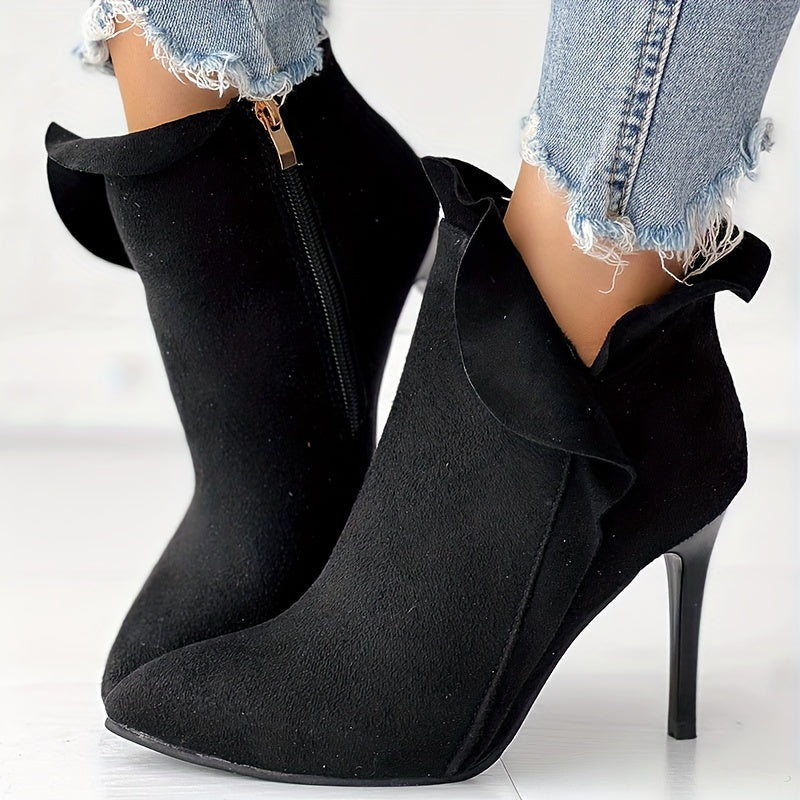 Women's Solid Color Stiletto Ankle Boots with Pointed Toe and Side Zipper