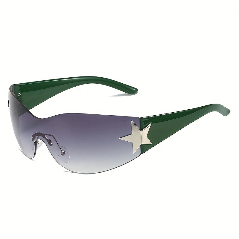 Unisex Y2K Style Gradient Lens Star Decor Wraparound Shield Sunglasses