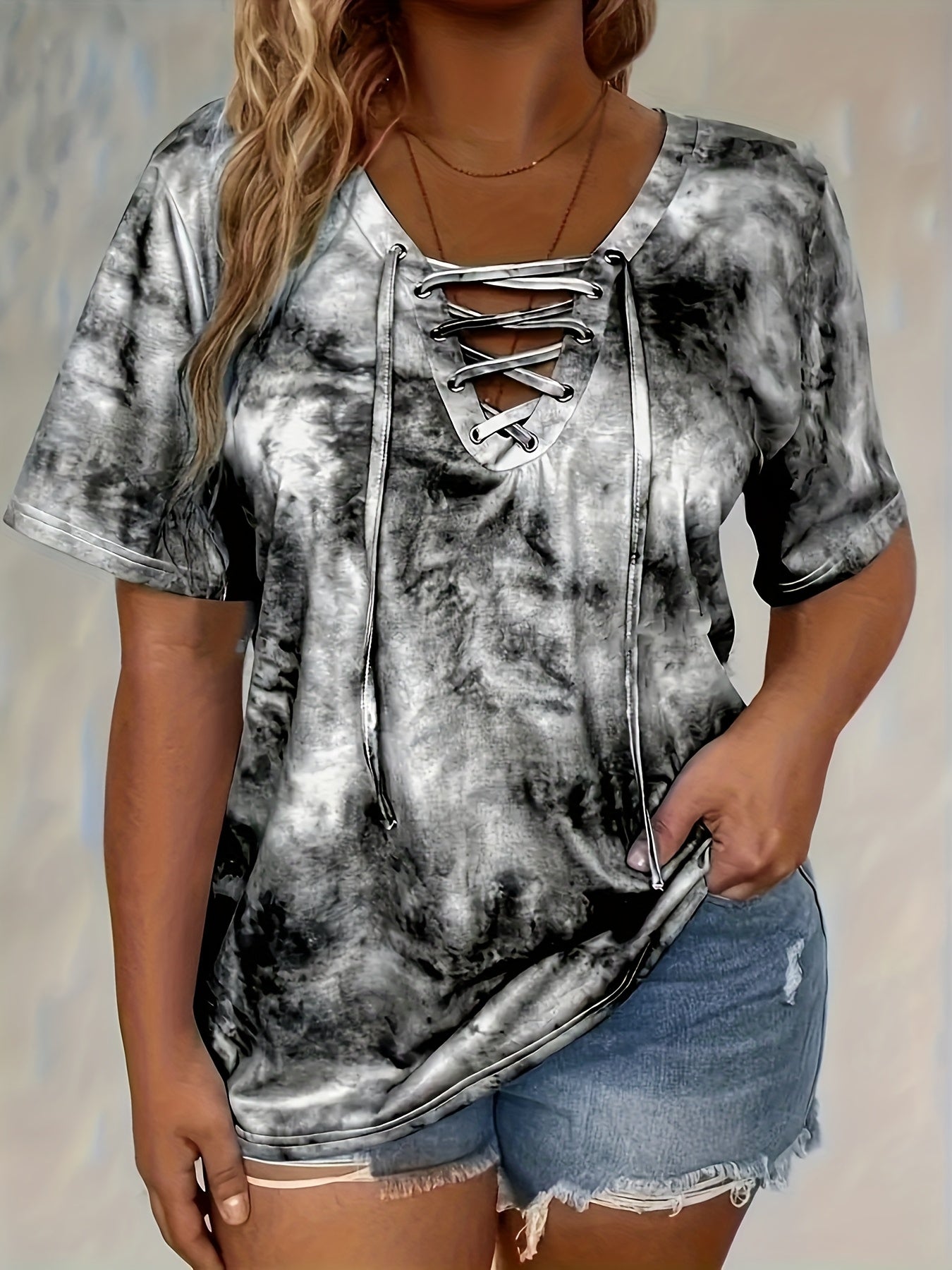 Pack de 2 camisetas casuales de manga corta con teñido en espiral para mujer talla grande