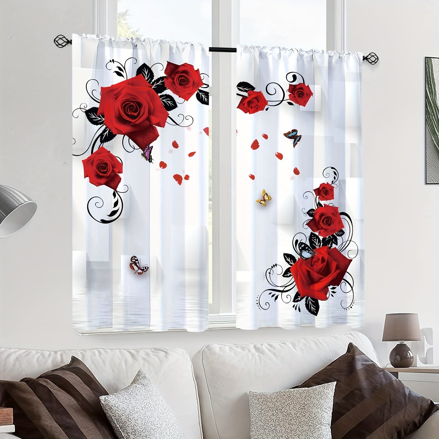 Set of Two 3D Space Retro Abstract Rose Flower Curtains with Rod Pocket Valentine's Day Print for Living Room Bedroom Kitchen Office