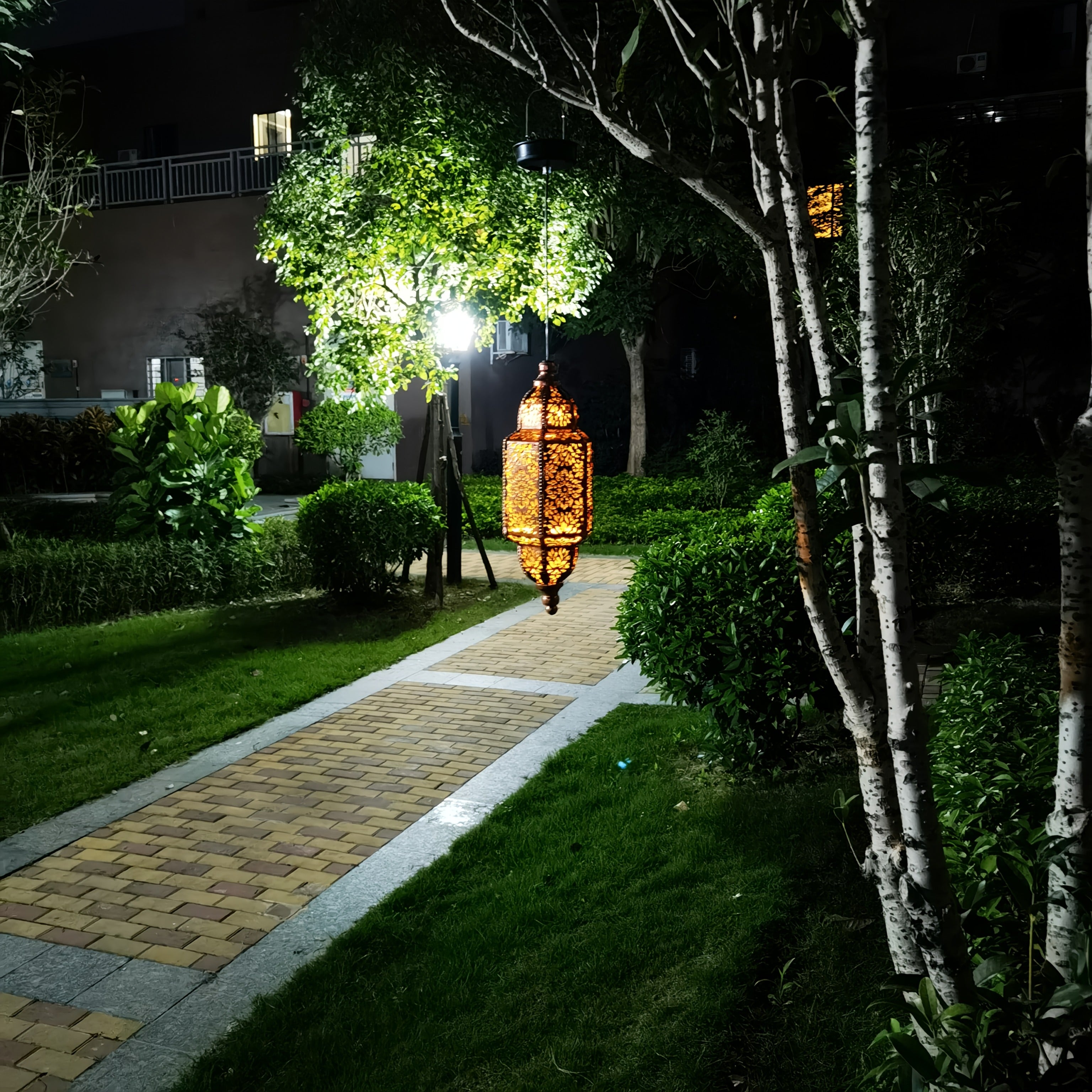 Moroccan Hexagonal Solar Lantern with Flower Projections for Outdoor Decoration