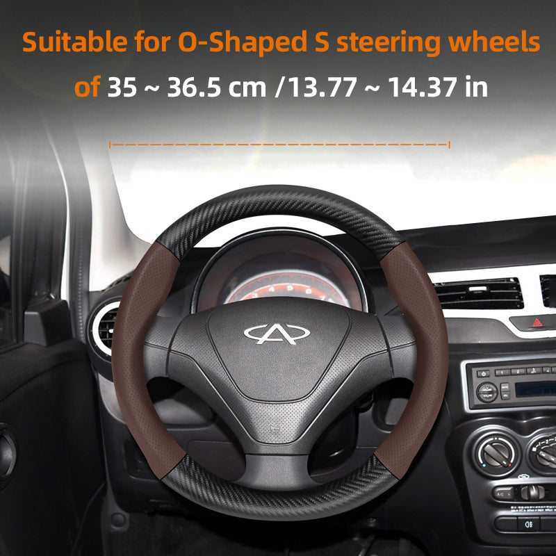 Leather Steering Wheel Cover Carbon Fiber Textured Breathable Black Burgundy Mocha Orange