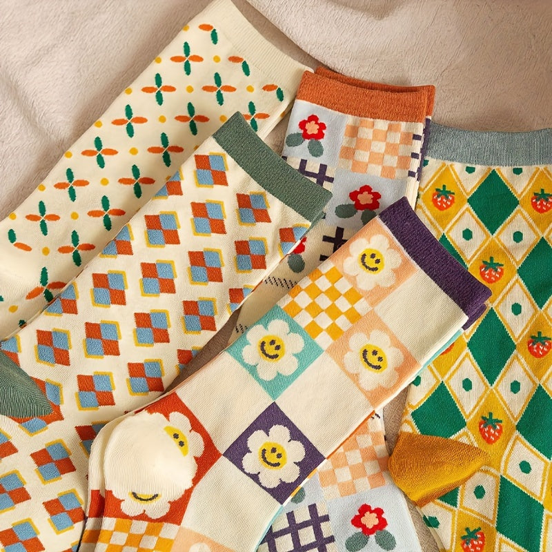 Мужские среднеголовные носки с клубничным солнечным узором для активного отдыха, набор из 5