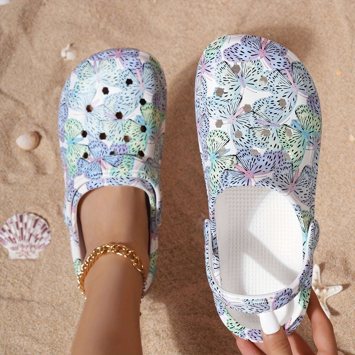 Women's Cartoon Print Lightweight Flat Home Garden Clogs Breathable Non-slip