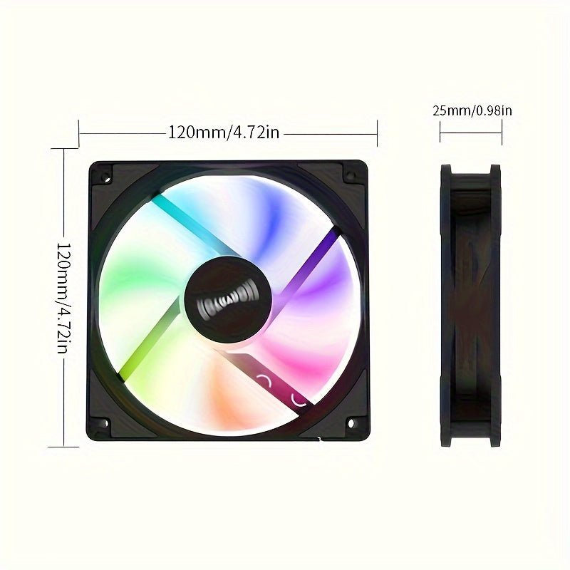 12cm Silent LED Computer Case Fan with Turbo Blades Multi-Color Lighting Black White