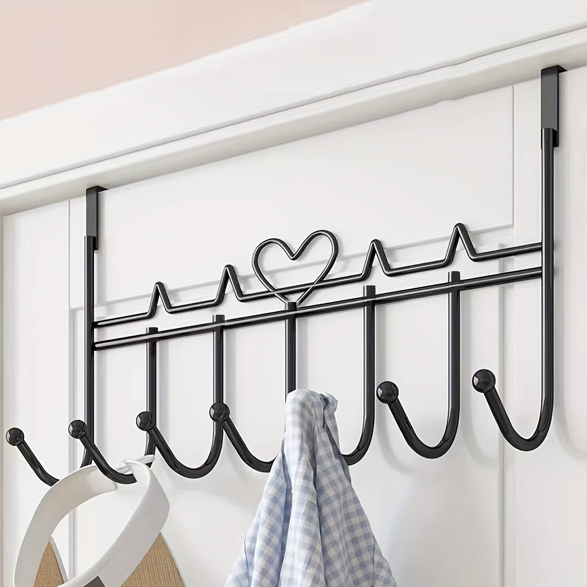 Heart-Shaped Metal Wall Hooks for Bags Keys Clothes No-Drill Door Mount Organizer