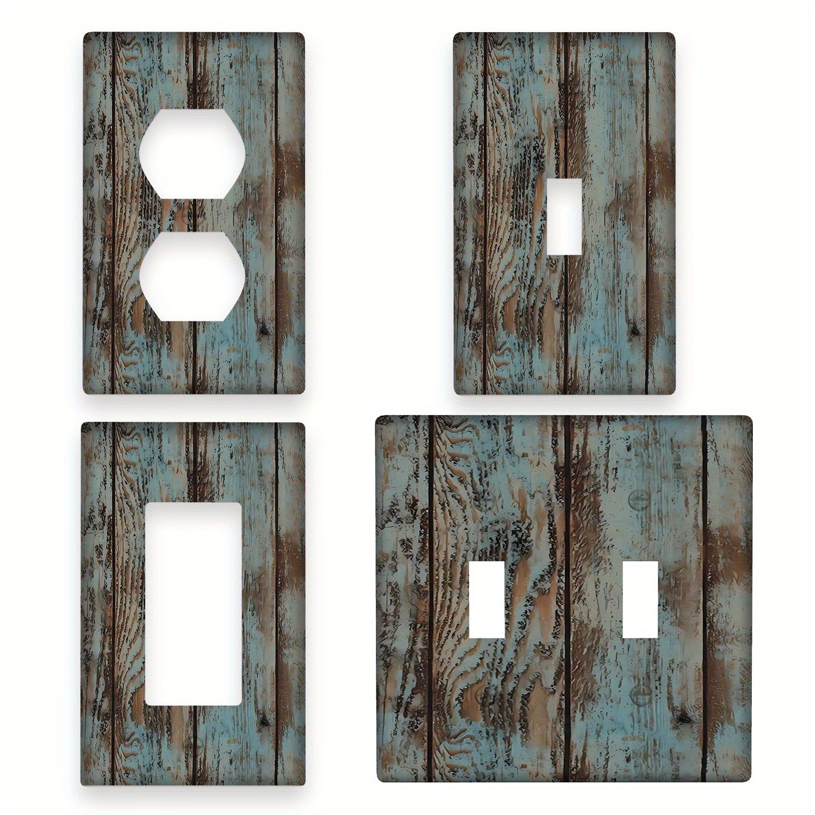 Pale Turquoise Wood Grain Wall Plate Cover for Indoor Outdoor Use