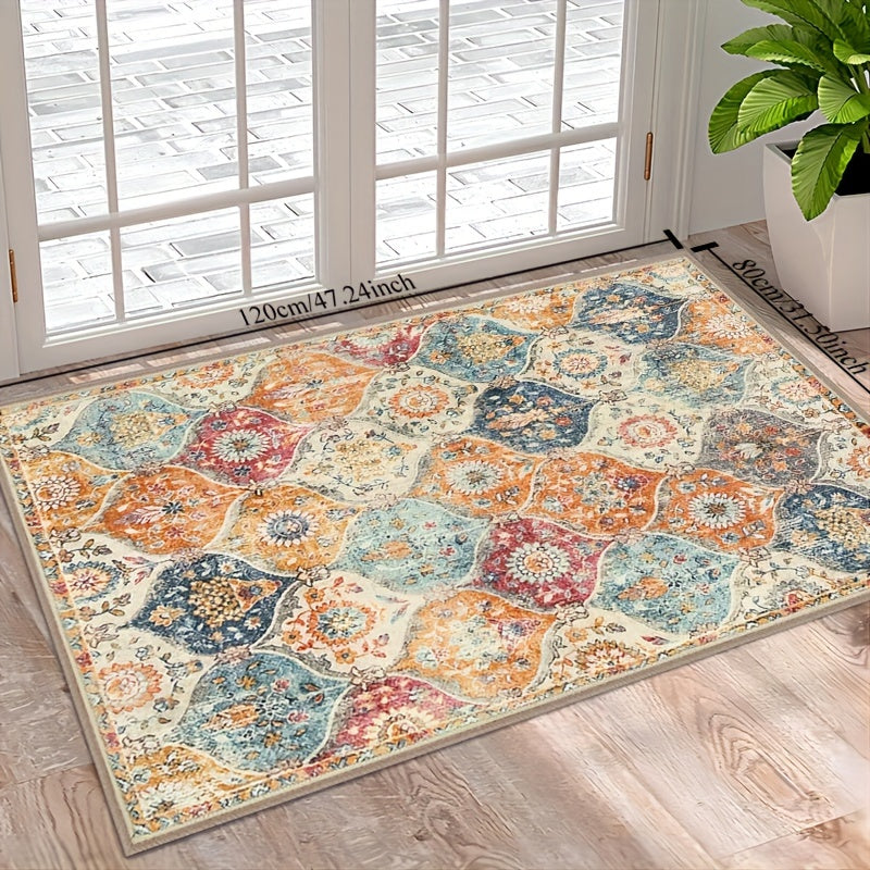 Alfombra de suelo bohemia impresa 930g de poliéster antideslizante para cocina y sala de estar