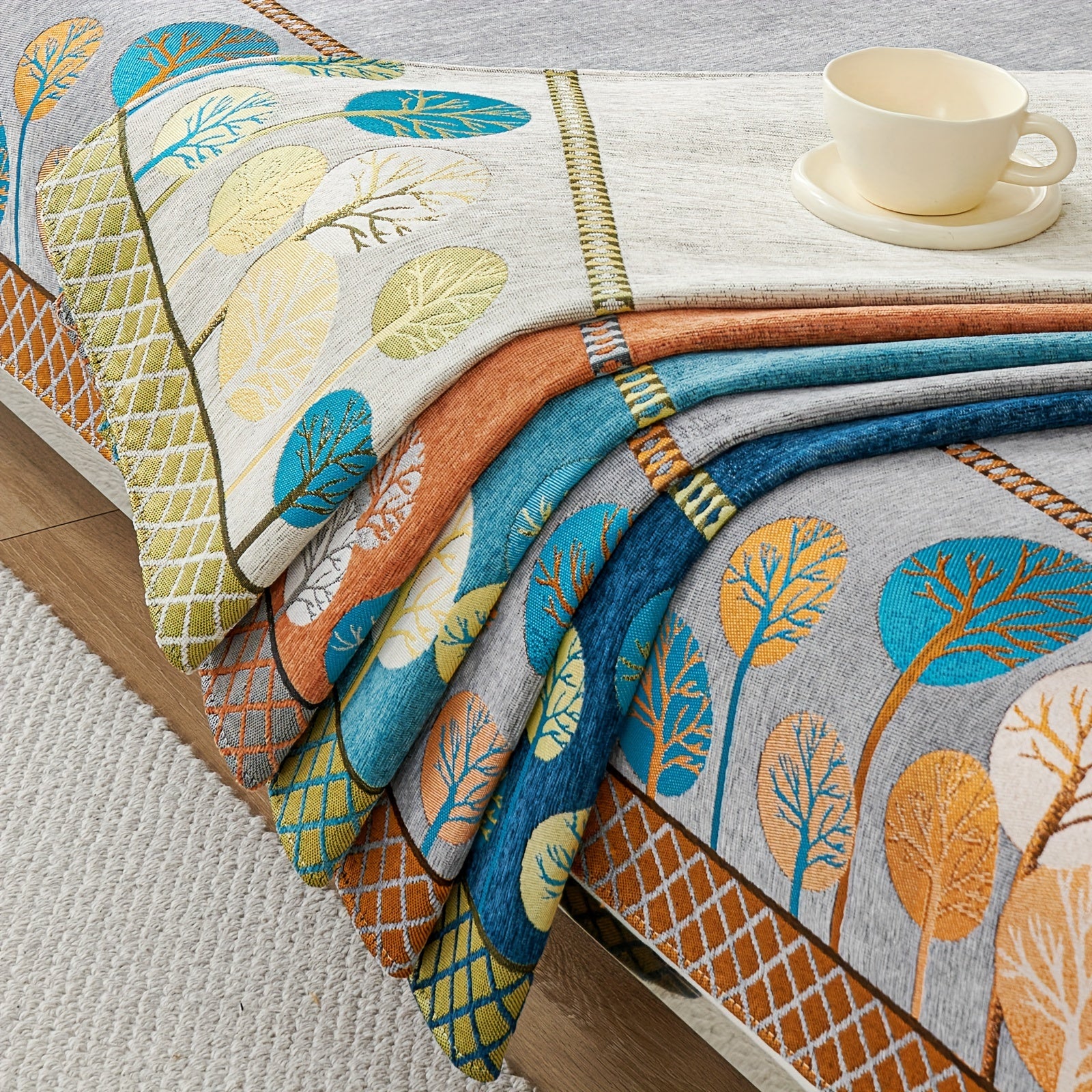 Boho Style Sofa Cushion with Moon and Tree Design Chenille All-Season Pet-Friendly Soft Modern