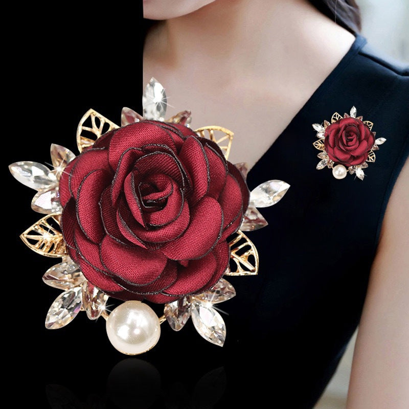 Fabric Flower Brooch Pin with Pearl Details for Women and Men Wedding Party Accessory