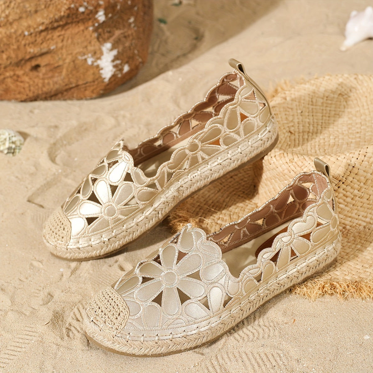 Women Casual Fall Embroidered Floral Flat Shoes Breathable TPR Sole