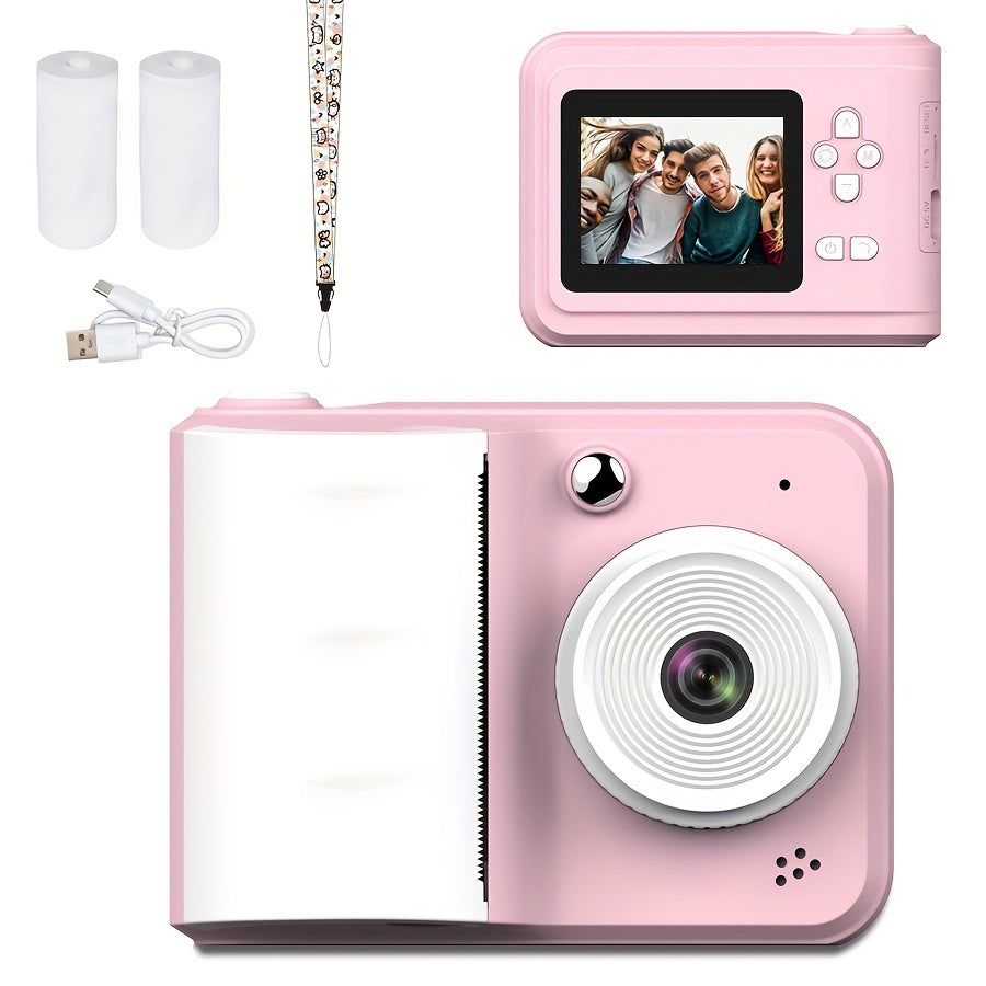 Portable Mini Camera Photo Printer with 6.1cm Screen USB Rechargeable 1080P Video 48MP MP3 Playback Thermal Monochrome Printing Smartphone Compatible