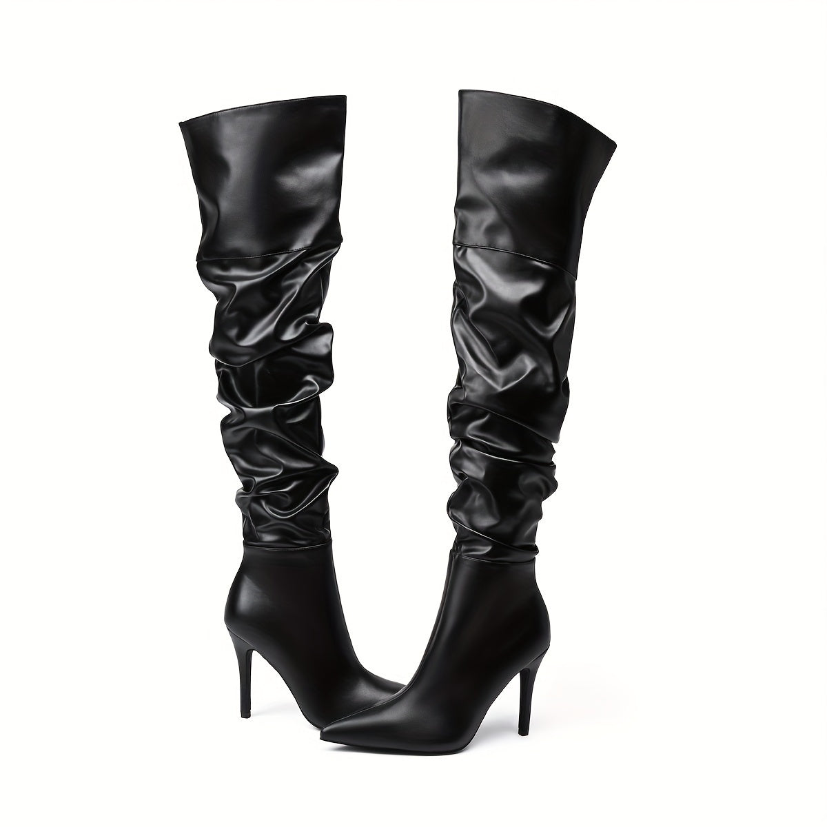 Women's Faux Leather Stiletto Heel Boots with Pointed Toe and Side Zipper