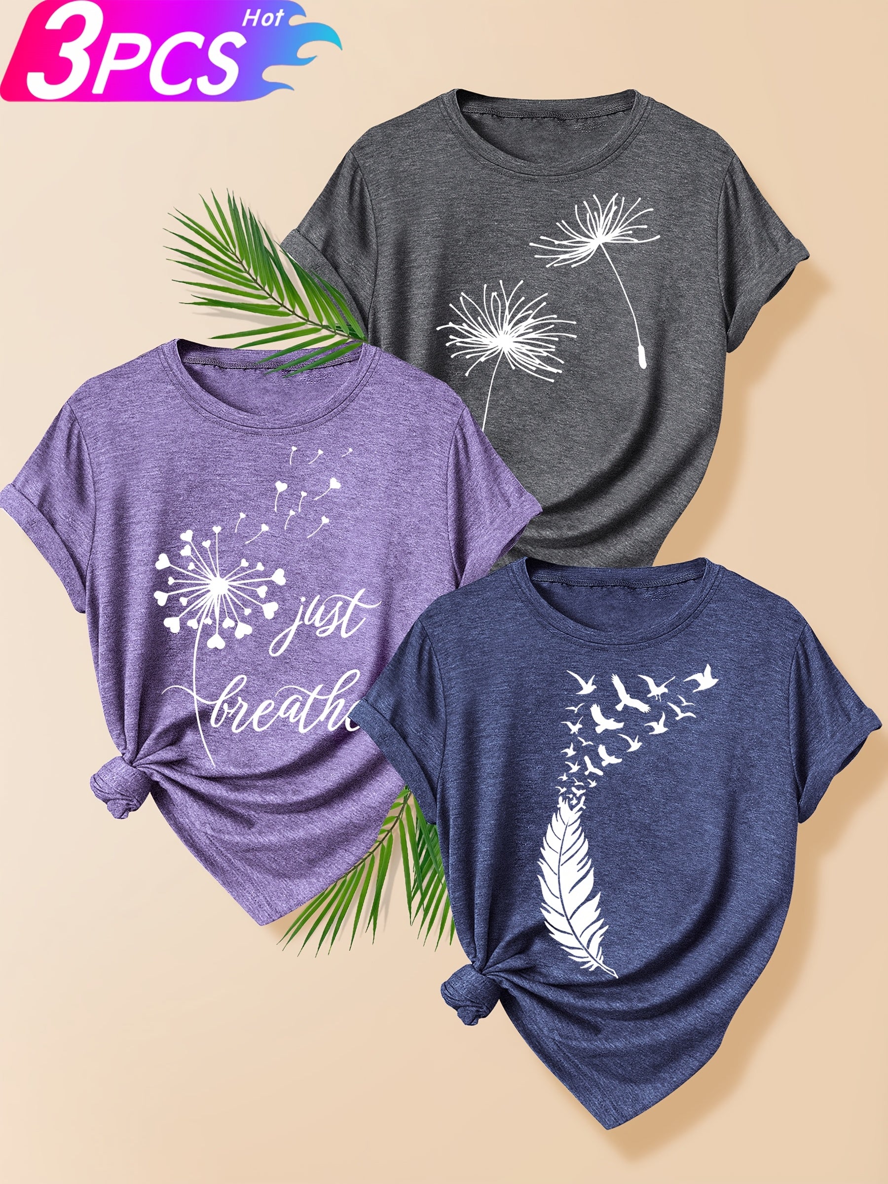 Women Summer T-Shirt Set Soft Cotton Blend Graphic Tees Multiple Colors