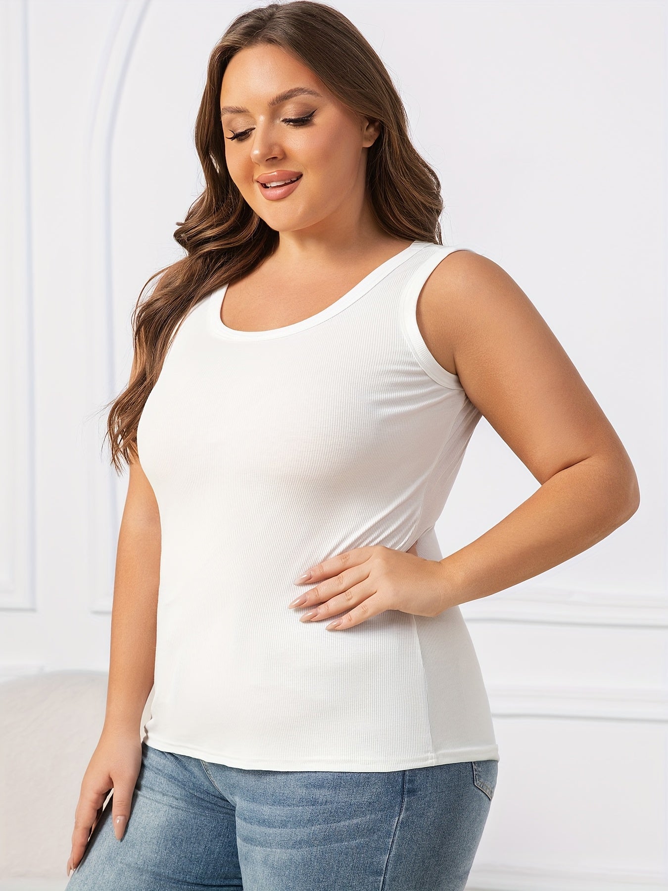 Plus Size Sleeveless Tank Tops 3 Pack Stretchy Casual Wear for Spring Summer