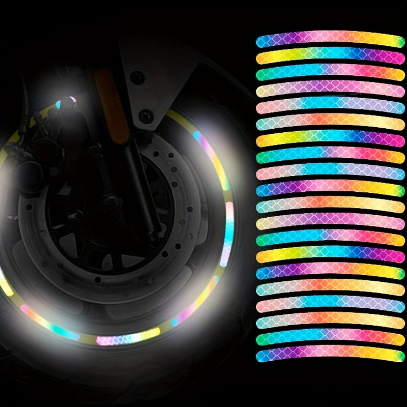 20Pcs Car Wheel Luminous Reflective Stickers Colorful White Rainbow Wheel Decorations