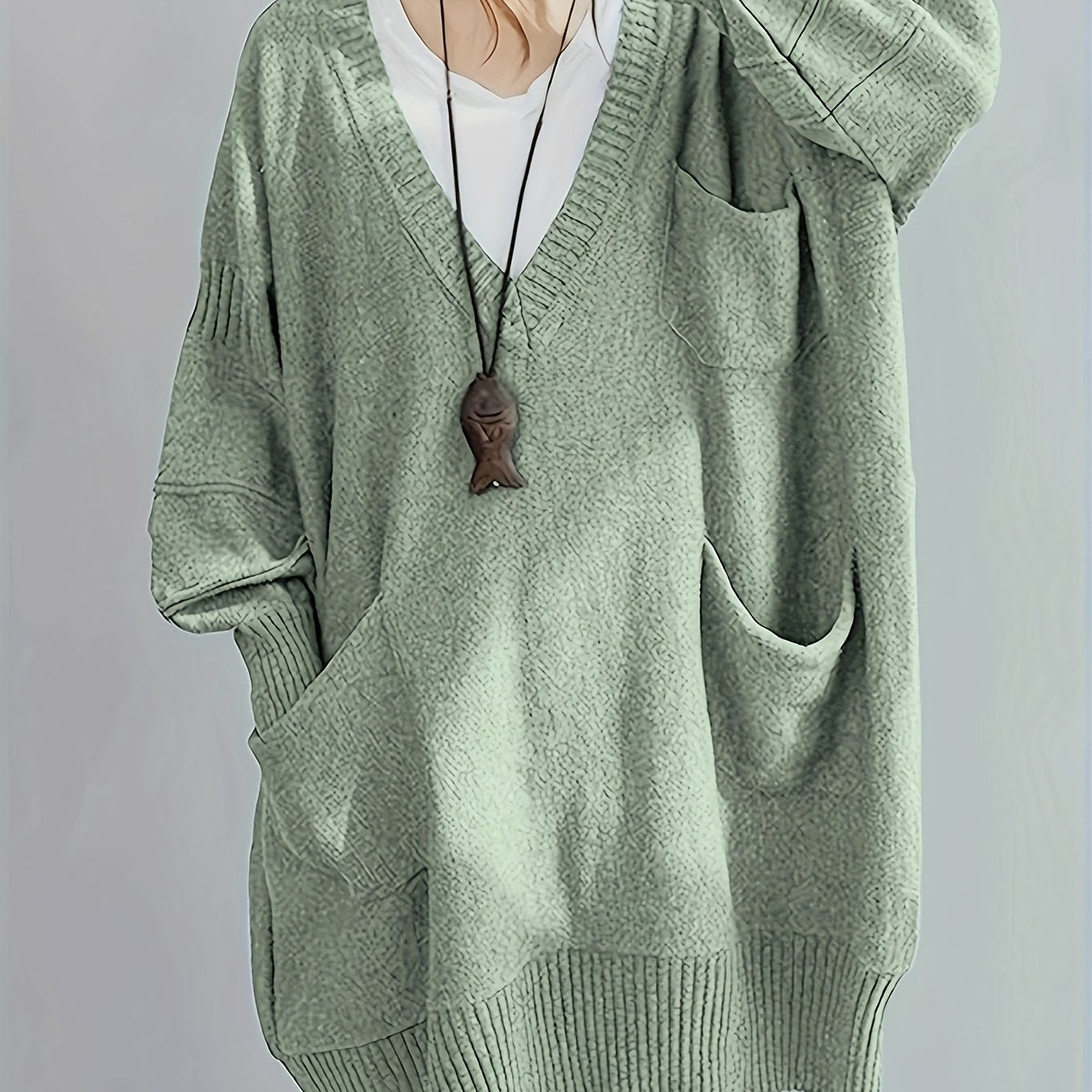 Plus Size Women's V-Neck Oversized Sweater Black Longline Casual Pullover