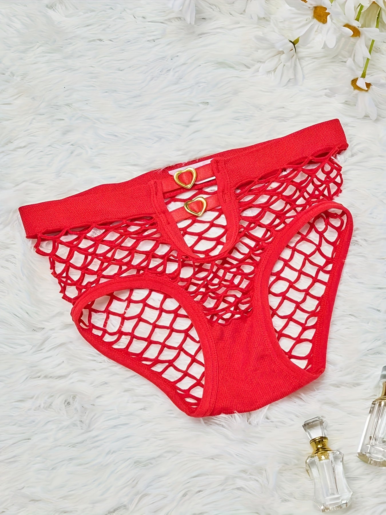 Women's Heart-Shaped Mesh Low Waist Panties Hollow-Out Lingerie