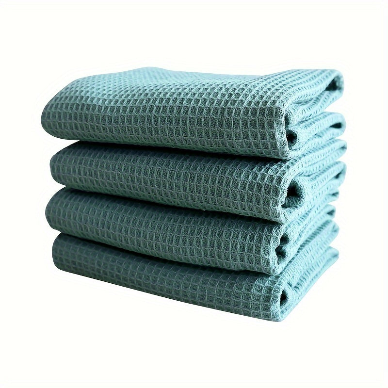 Set of 4 Thickened Waffle Weave Cotton Dish Towels for Kitchen Cleaning in Mixed Colors