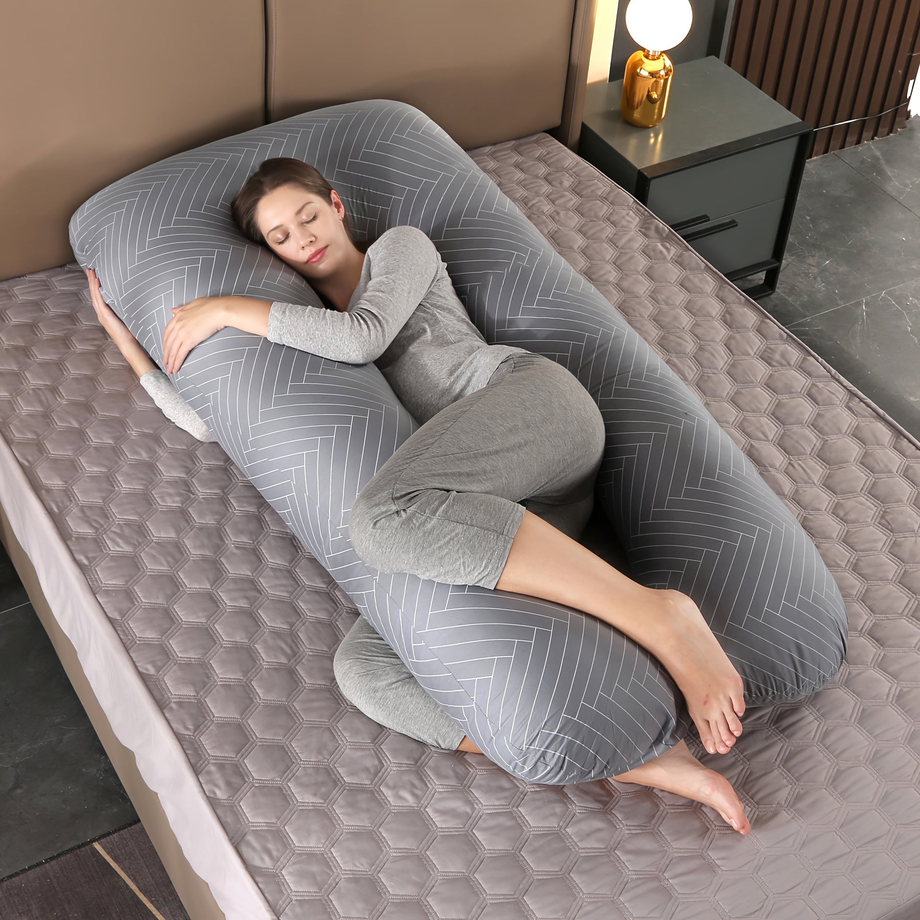 Homiladorlik yostiqchasi: U-shaklidagi katta yostiq, yechiladigan va yuviladigan qopqoq bilan, homilador ayollar uchun to'liq tana qo'llab-quvvatlash va qulaylik ta'minlaydi - Ajoyib Rojdestvo sovg'asi