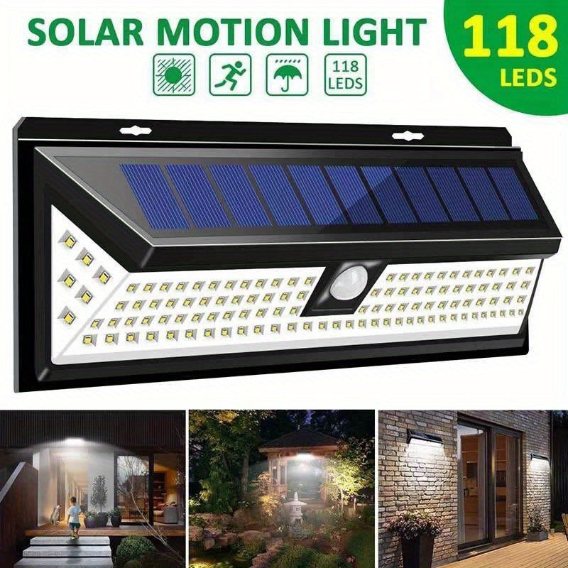 118 LED Solar Powered Motion Sensor Wall Light with Adjustable Modes for Outdoor Areas
