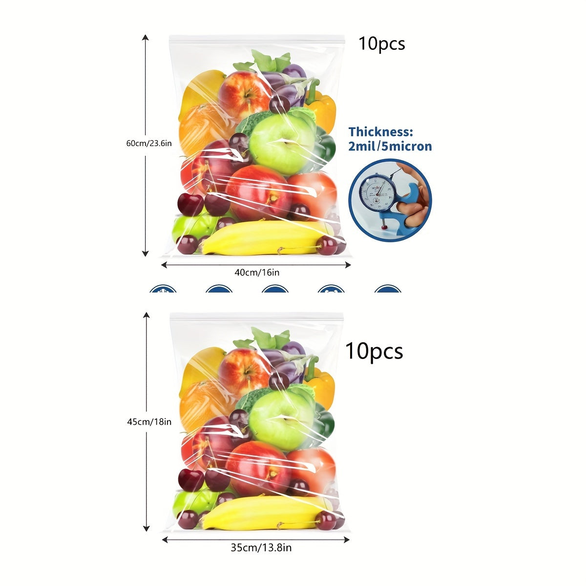 Набор из 6 больших прозрачных многоразовых пластиковых сумок с застежкой-молнией для хранения 18,93 л