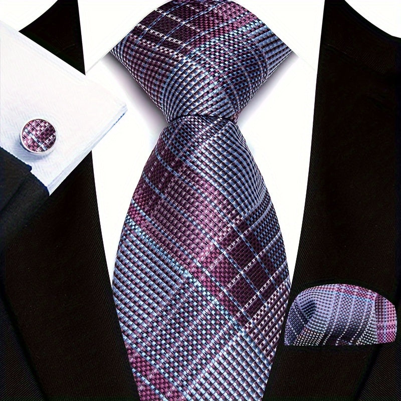 Men's Paisley Pattern Tie Set with Pocket Square and Cuffs for Business Formal