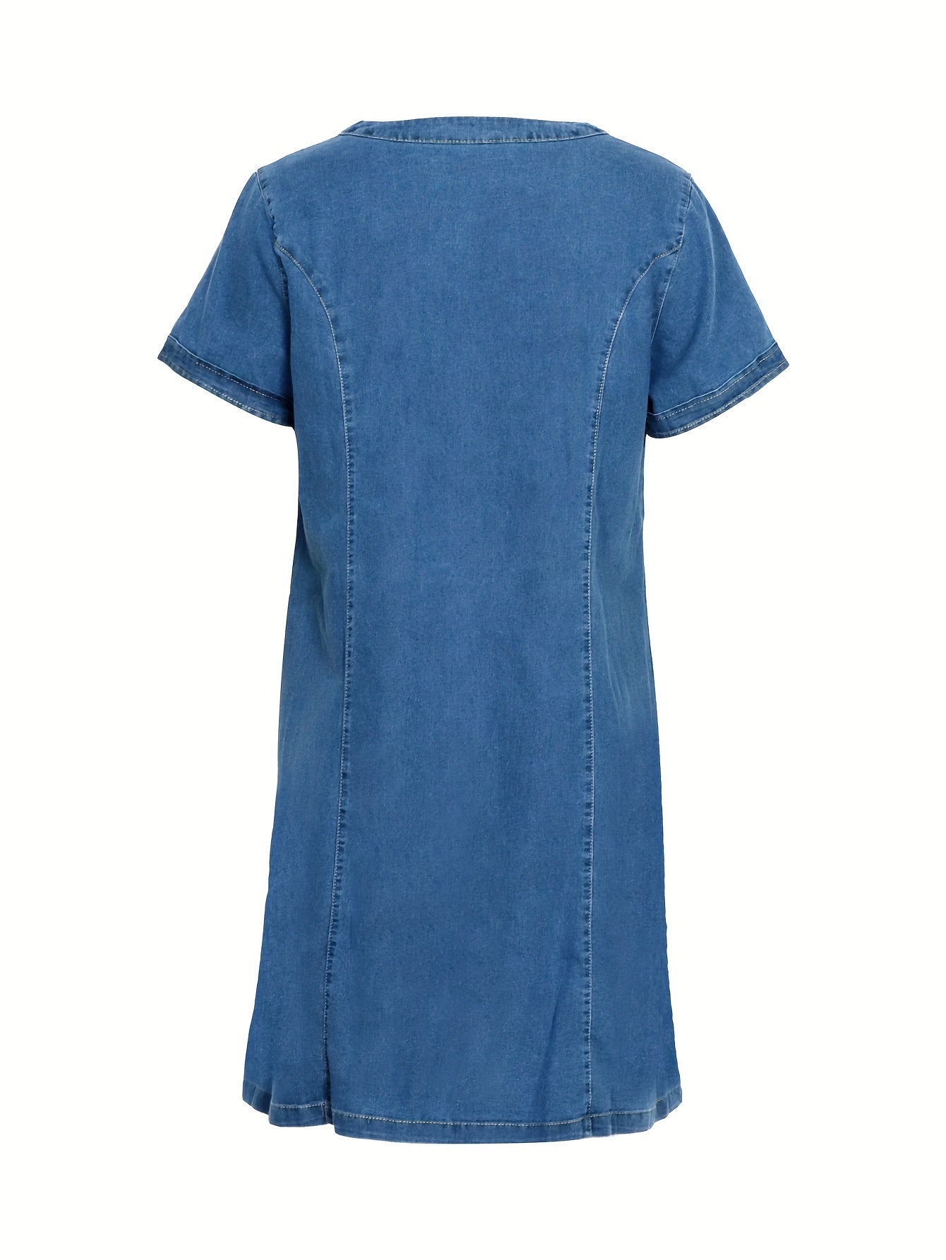 Women's Plus Size Denim Dress V-Neck Short Sleeve Solid Color