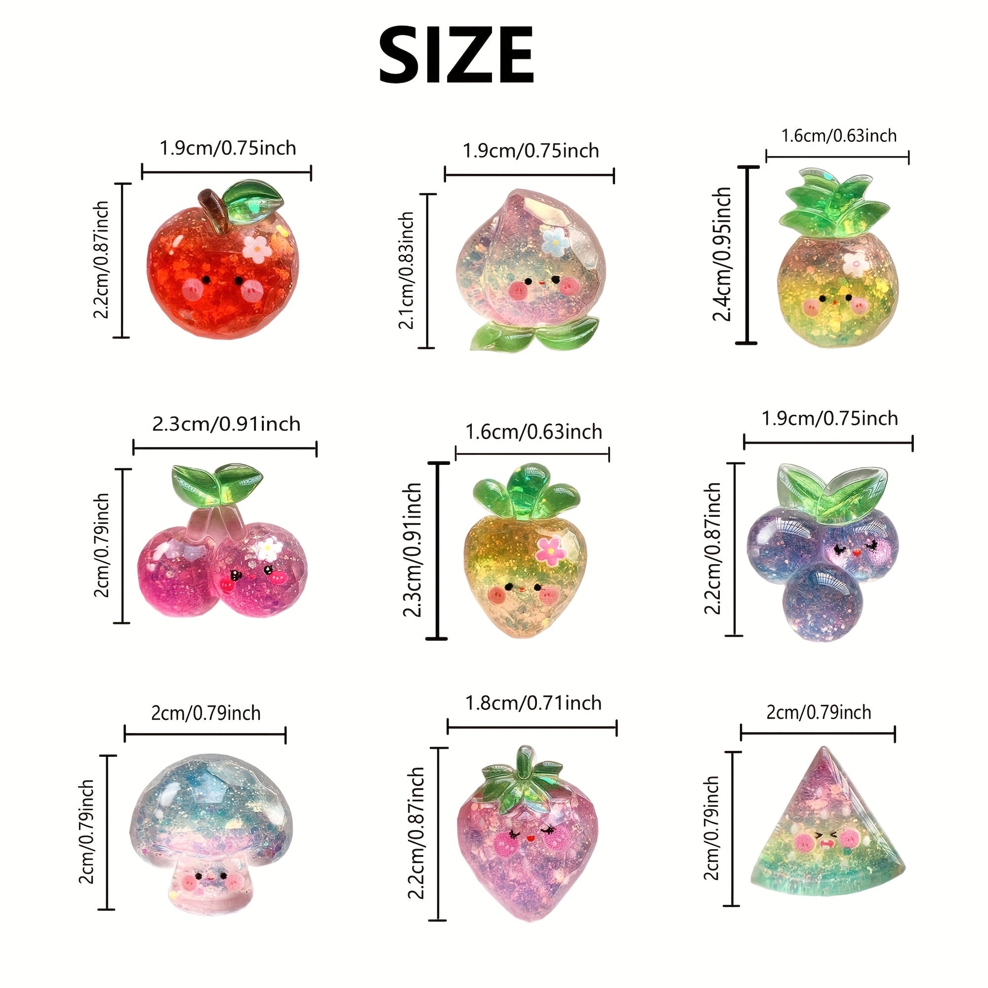10Pcs Resin Glitter Fruit Shoe Charms for Sandals and Slippers