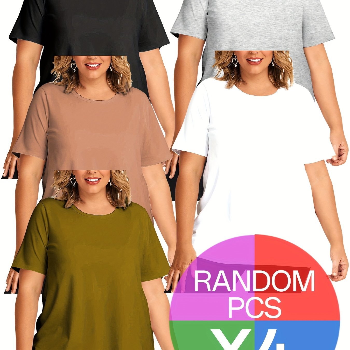 Women's Casual Sport T-Shirts 4 Pack Short Sleeve Breathable Solid Colors