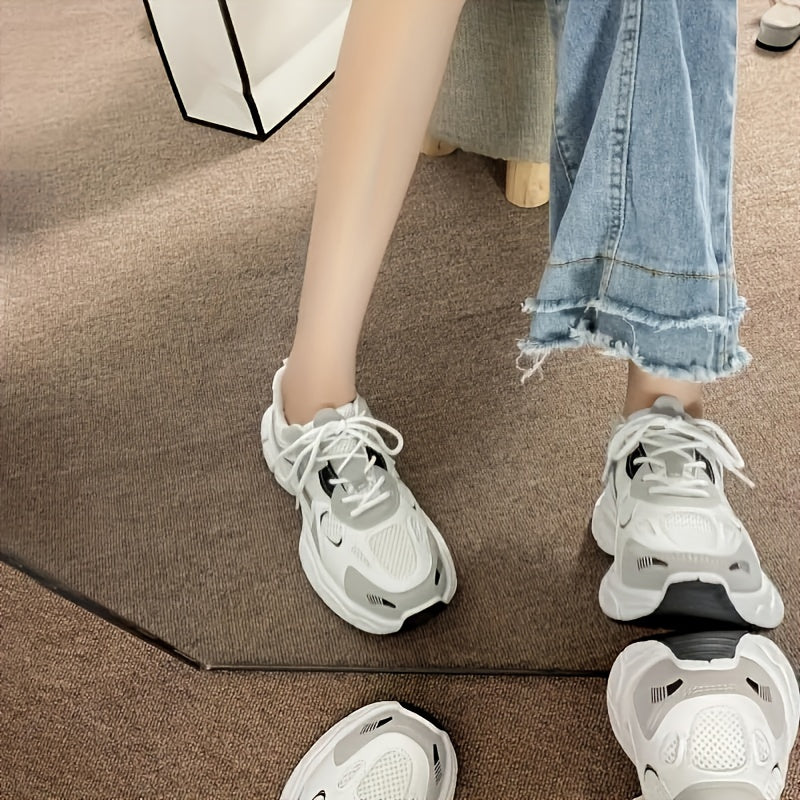 Zapatillas de malla transpirable para mujer, blancas, de caña baja, para caminar