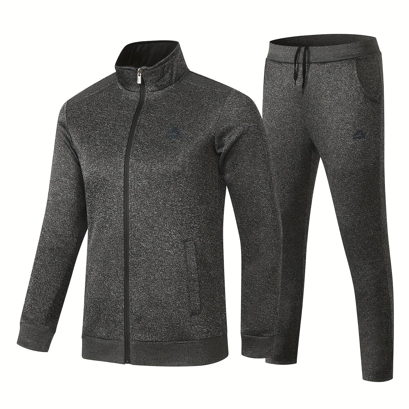 Men's Polyester Sports Suit with Zip-Up Jacket and Drawstring Pants for Outdoor Activities