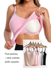 Women's Seamless Cami Tops with Built-In Bras, Soft and Stretchy, Pack of 5