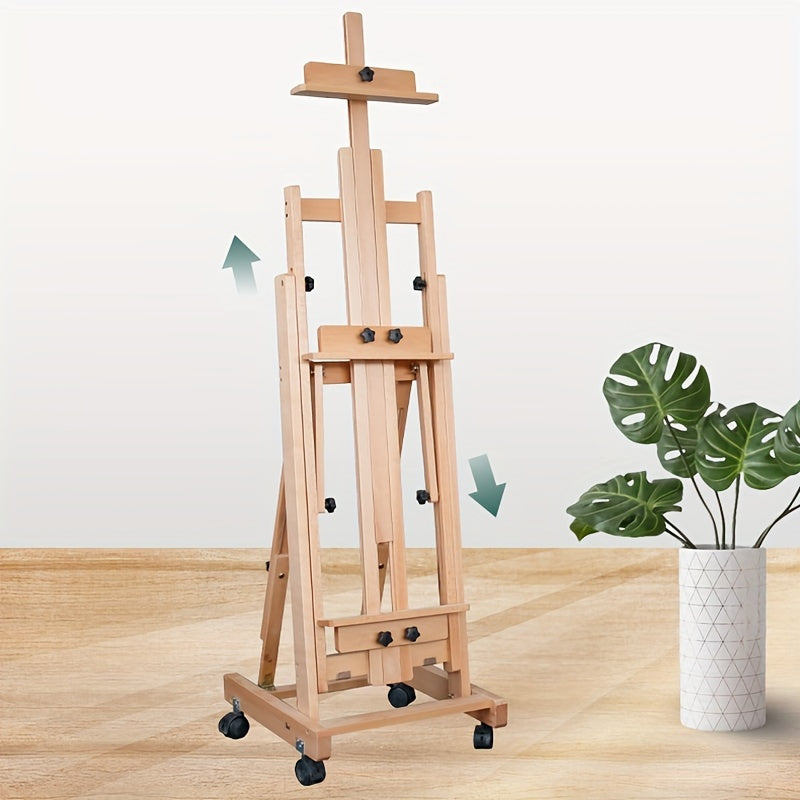 Portable Wooden Easel for Artists Adjustable Height and Angle Khaki