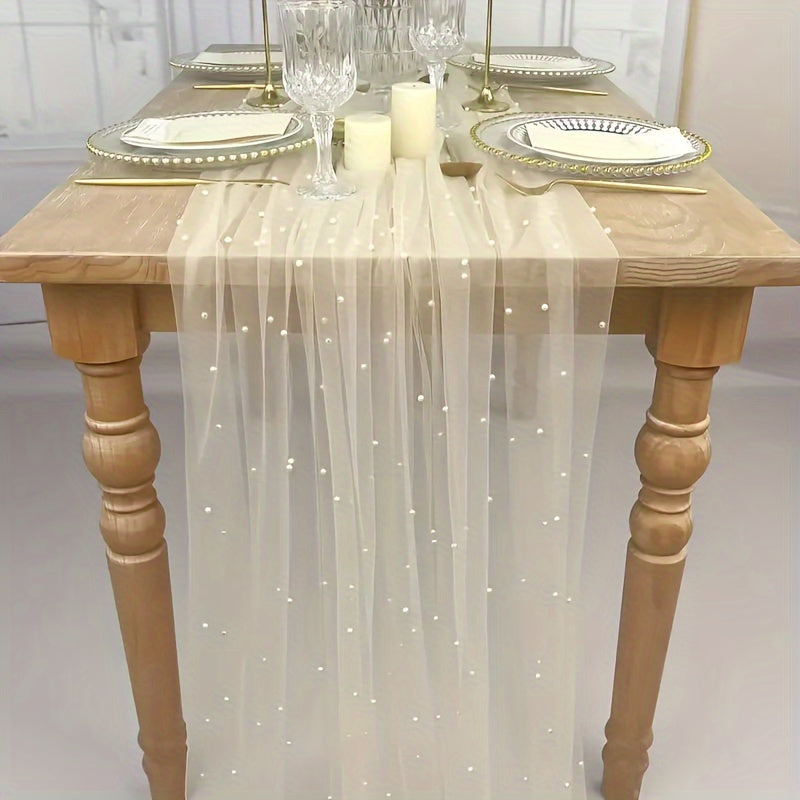 Romantic Pearl Lace Table Runner for Weddings Bridal Showers Elegant Decor