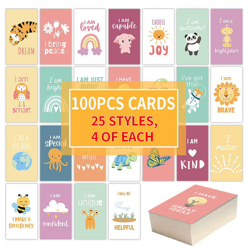 Set of 100 Inspirational Affirmation Cards with 25 Unique Designs for Encouragement and Gratitude