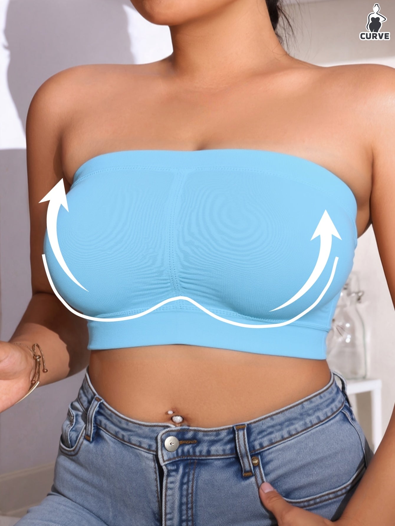 Women's Seamless Wireless Strapless Sports Bandeau Bra for Running and Gym Black Medium