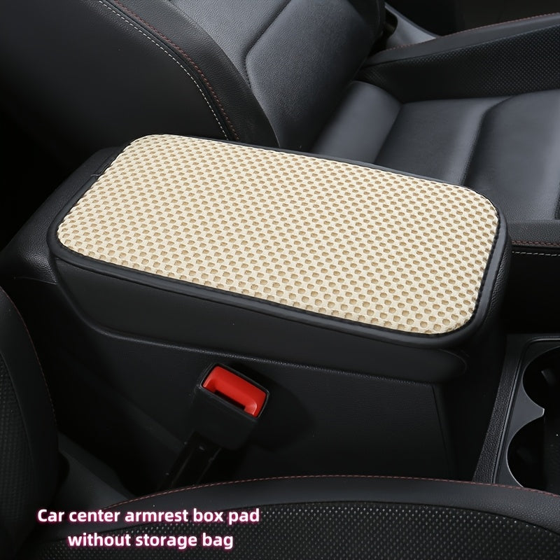 Car Interior Armrest Pad Ice Silk Fabric Storage Space Universal Fit