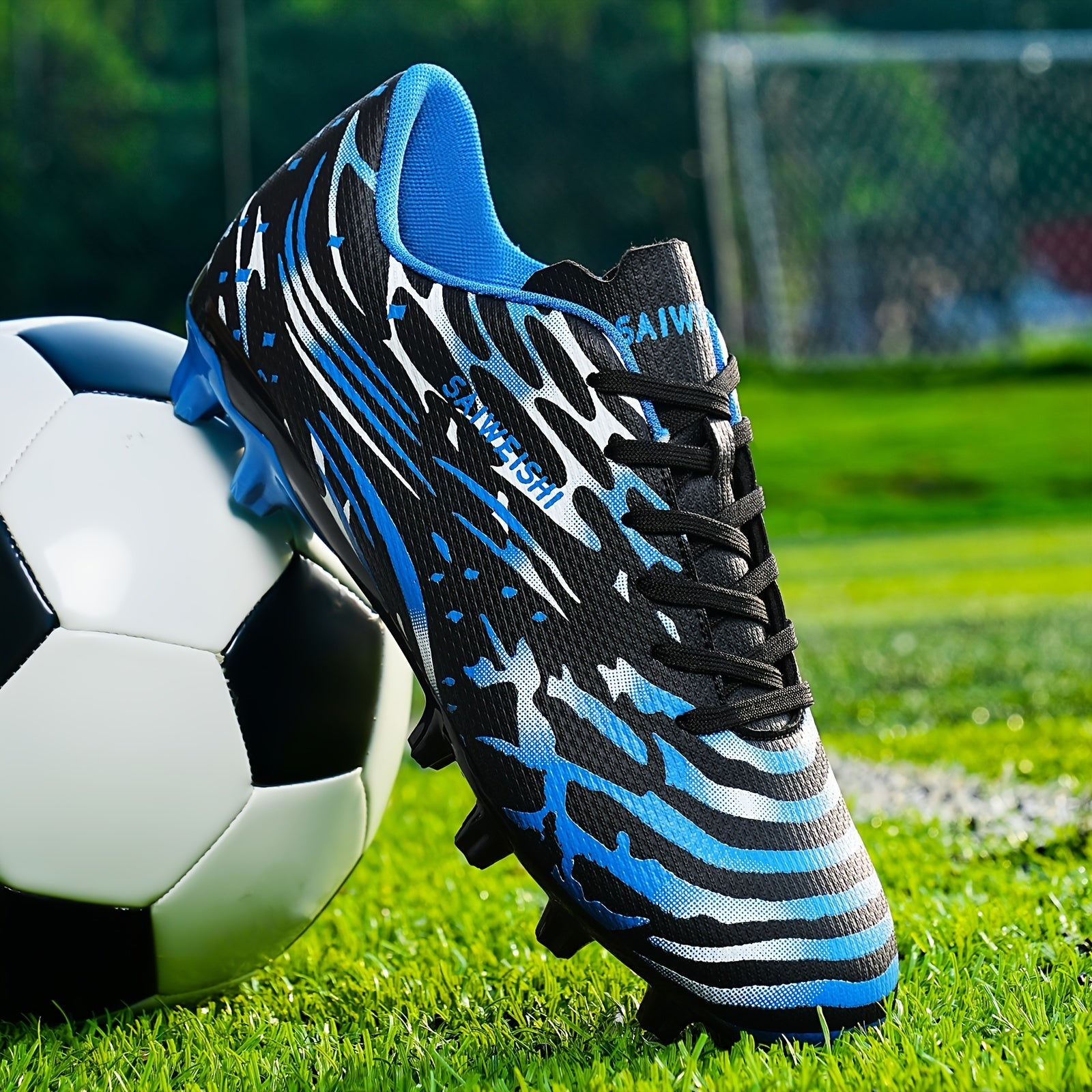 Men's Soccer Cleats Long and Turf Studs Universal Fit PU Upper Fabric Lining TPU Sole High Traction Durable