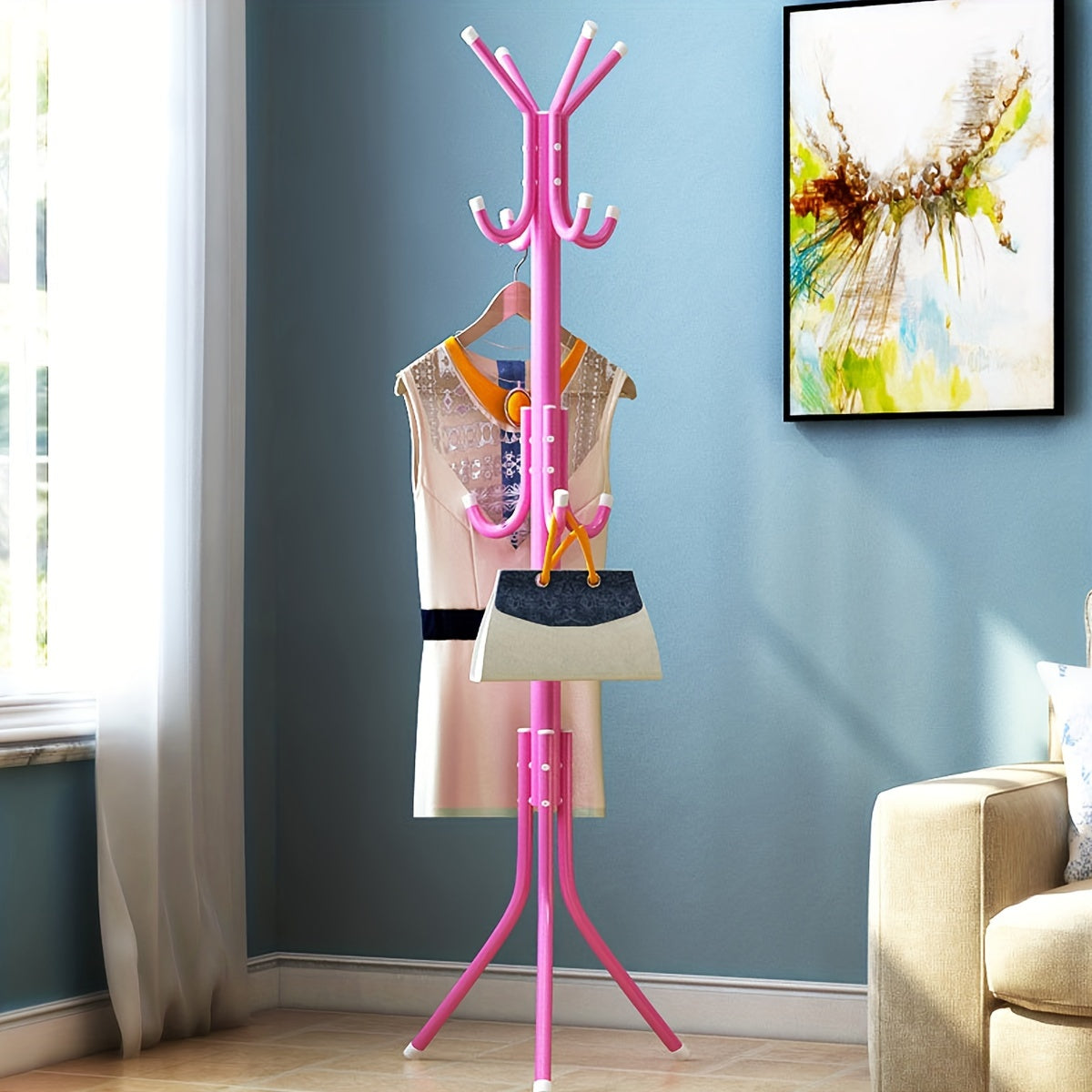Metal Coat Rack Stand with Multiple Hooks, Modern Iron Hall Tree for Clothes and Handbags
