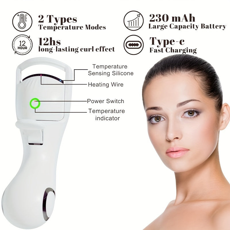 Electric Eyelash Curler with 3-Level Temperature Control USB Rechargeable Portable Makeup Tool