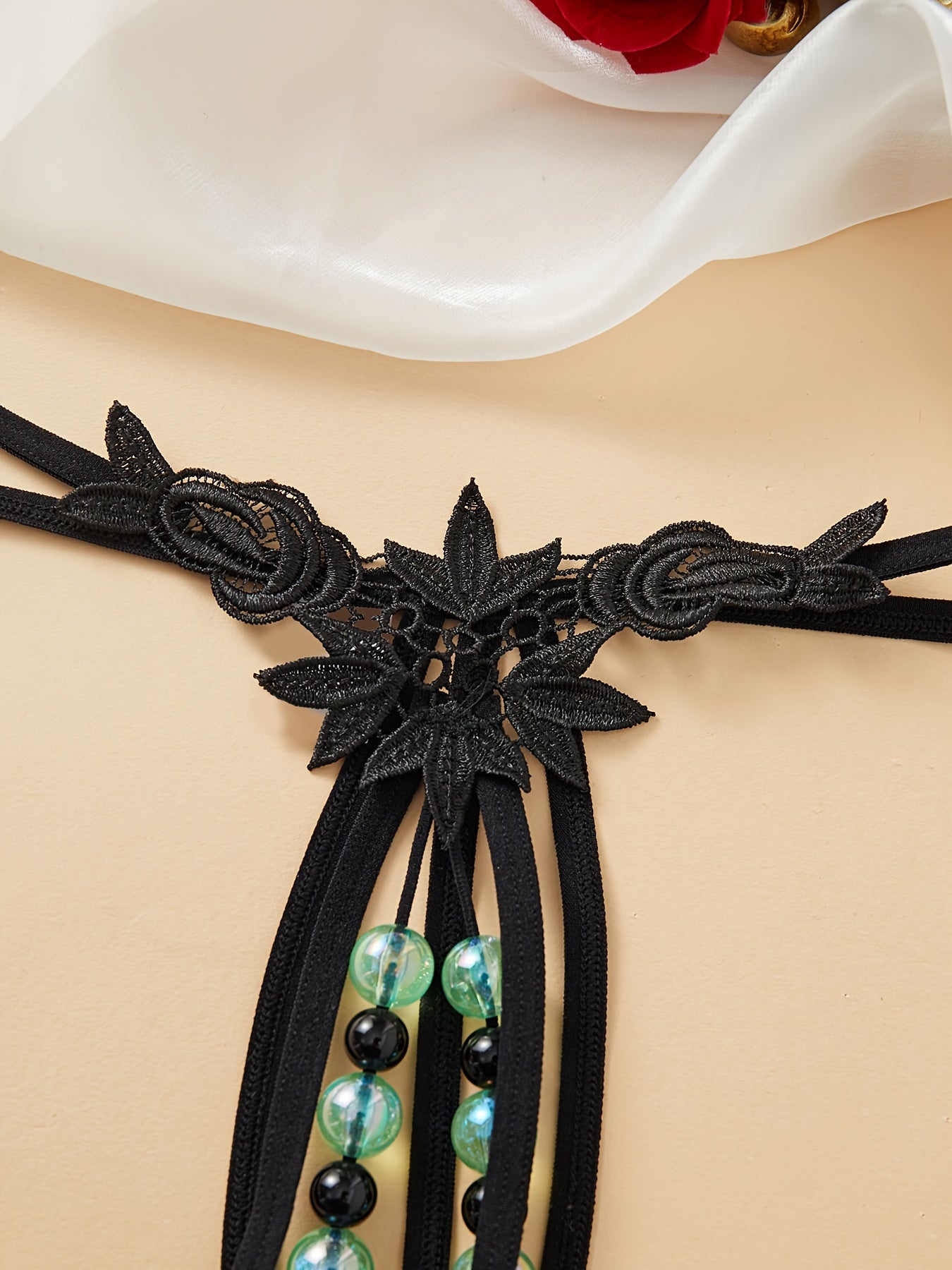 Adult Beaded G-String with Drop Waist Polyester Nylon Blend Lingerie